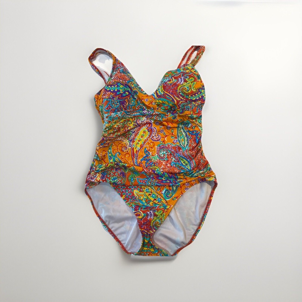 Lauren Ralph Lauren Captiva Paisley Twist Bandeau Tankini Swimsuit  12 *Flaw